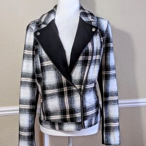 Torrid White & Black Plaid Flannel Moto Jacket NWT